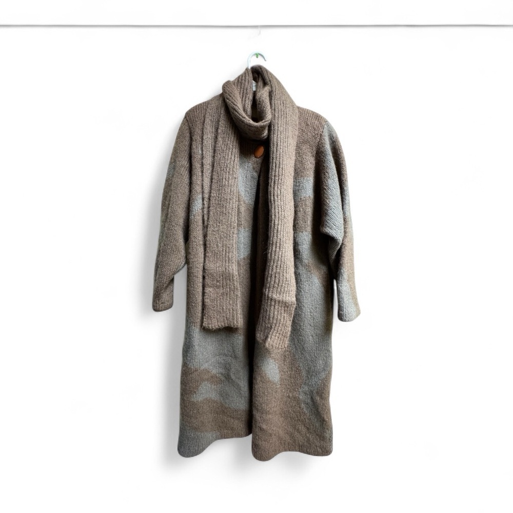 Don Celestino Italy 100% Wool Mohair Long Coat Sweater Scarf Set 43”